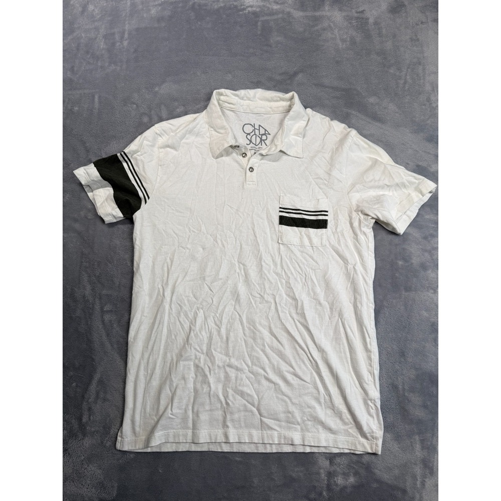 Chaser Polo Shirt Mens Medium White Stretch Single Pocket Short Sleeve Collared
